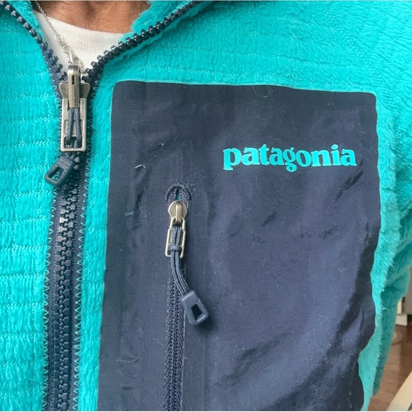 Patagonia Excellent Teal Blue color- block fleece WARMTH full zip jacket - Picture 4 of 14